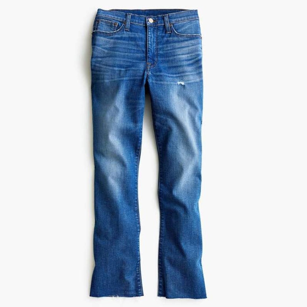 J. Crew Demi-boot Crop Jean in Medium Blue Wash Distressed Raw Hem Size 25
